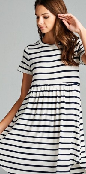 Dresses & Skirts - Women's buttery soft white and black striped dress Dresses & Skirts - Women's buttery soft white and black striped dress